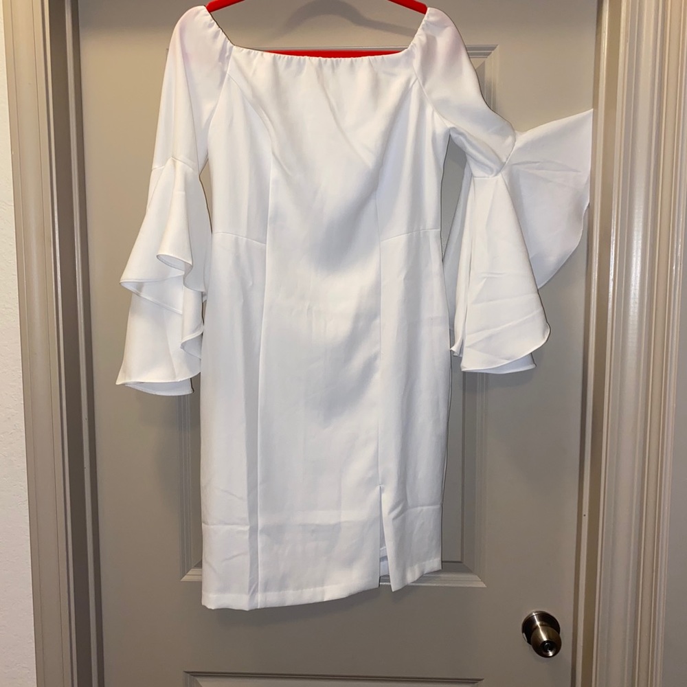 white dress and the sleeves are stunning.